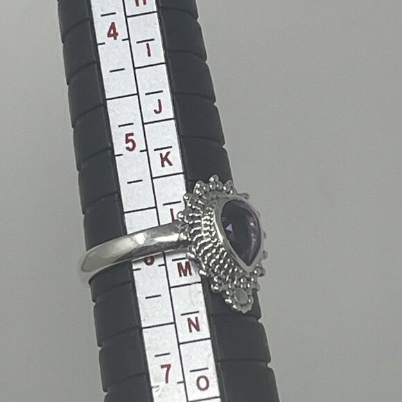 925 Sterling Silver Vintage Real Tear Drop-Cut Amethyst Ring Size 6 - Picture 6 of 6